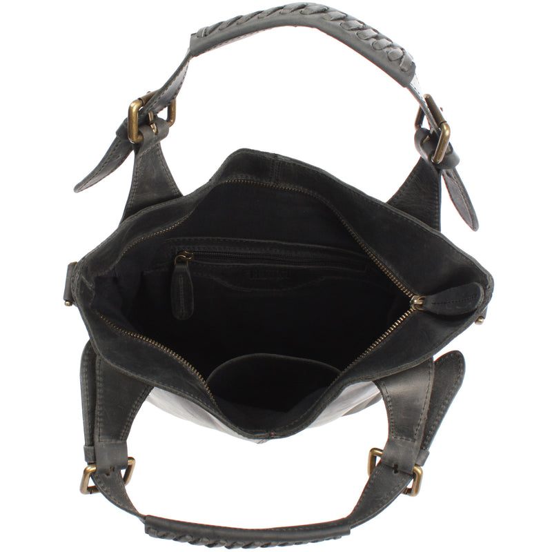 Leconi Umhängetasche Schultertasche Henkeltasche Damentasche Leder grau LE0054 Super Rabatt