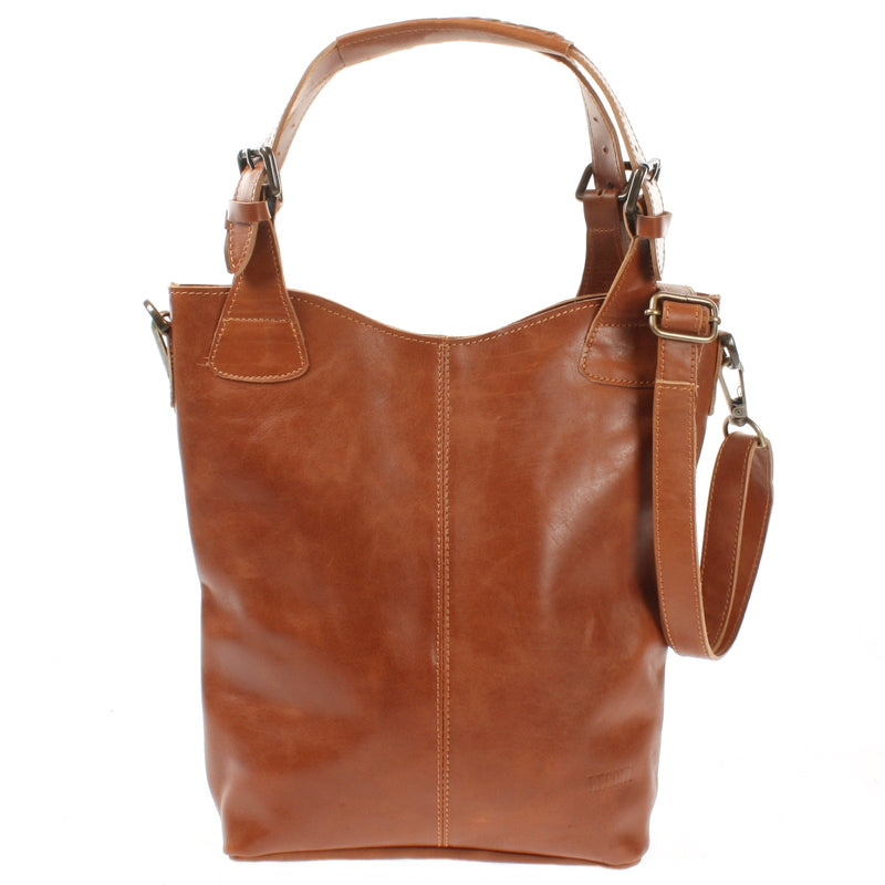 Leconi Umhängetasche Schultertasche Henkeltasche Damentasche Leder cognac LE0054