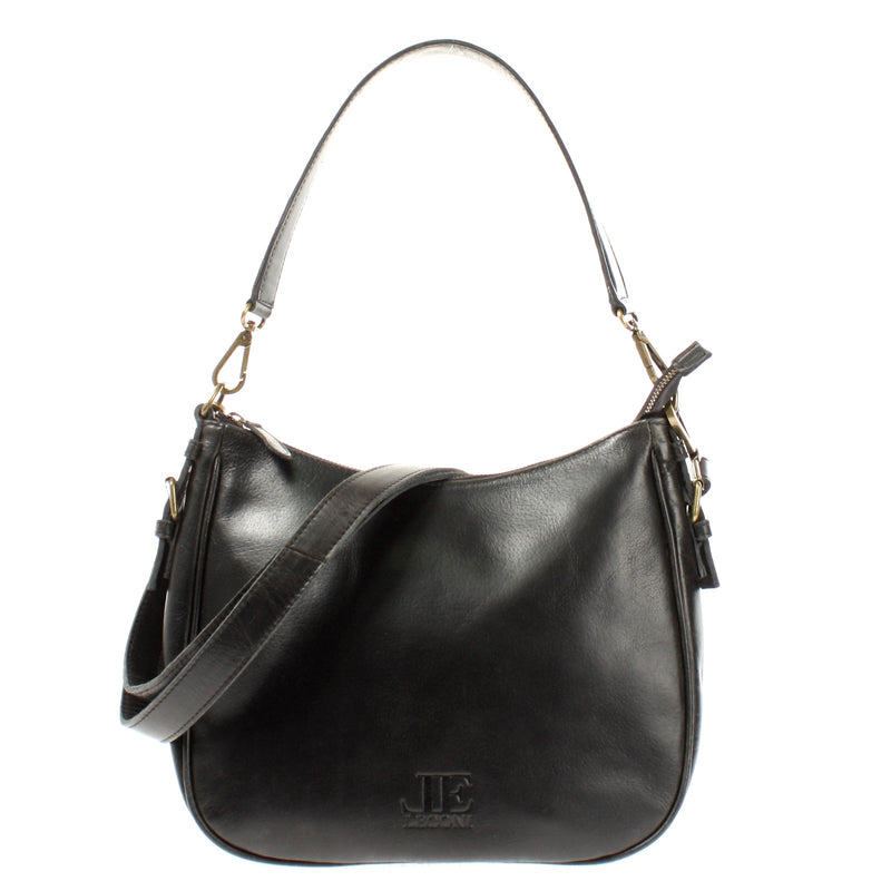 Leconi Schultertasche Handtasche Damentasche Leder schwarz LE0063