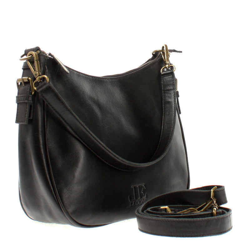 Leconi Schultertasche Handtasche Damentasche Leder schwarz LE0063 Clearance-Verkauf