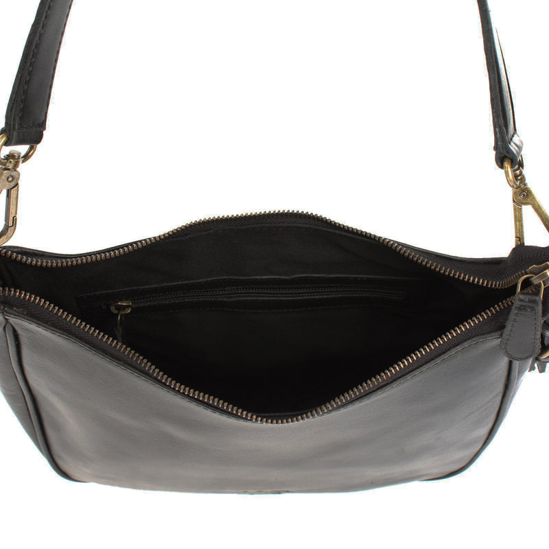 Leconi Schultertasche Handtasche Damentasche Leder schwarz LE0063 Clearance-Verkauf