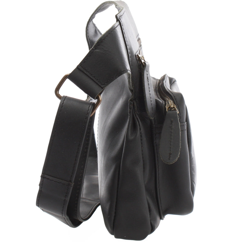Leconi Umhängetasche Schultertasche Crossbag Damen Herren Leder schwarz LE3015 Fabrikladen