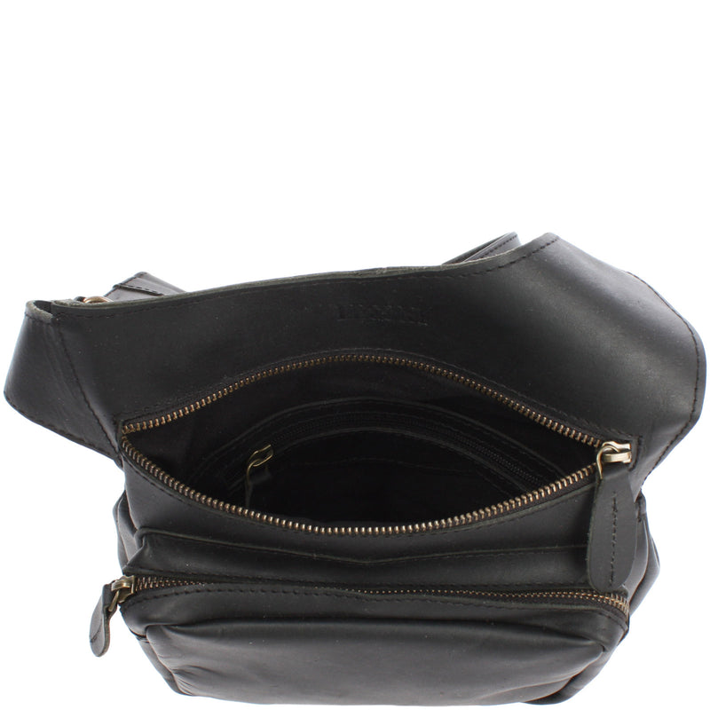Leconi Umhängetasche Schultertasche Crossbag Damen Herren Leder schwarz LE3015 Fabrikladen
