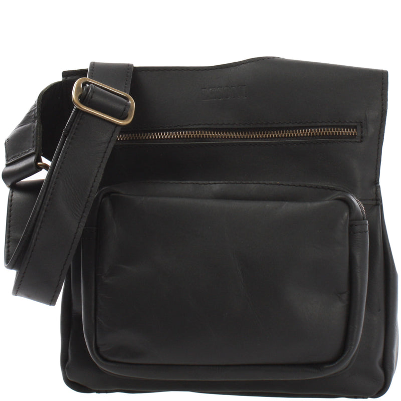 Leconi Umhängetasche Schultertasche Crossbag Damen Herren Leder schwarz LE3015 Fabrikladen