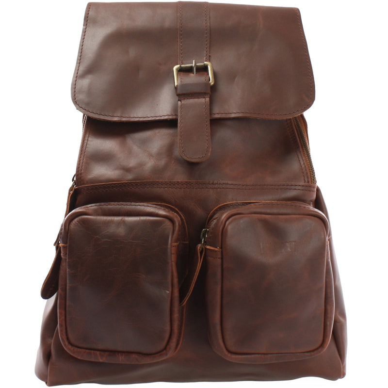Leconi Rucksack Freizeitrucksack vintage Lederrucksack Damen Herren Leder braun LE1008
