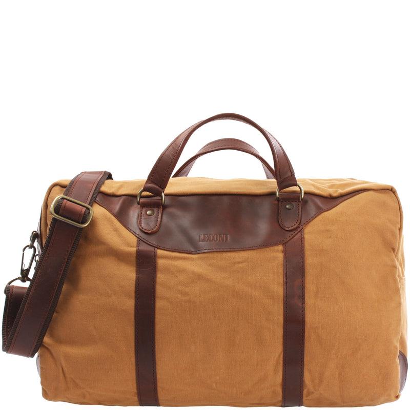 Leconi kleiner Weekender Sporttasche Canvas Leder cognac LE2009