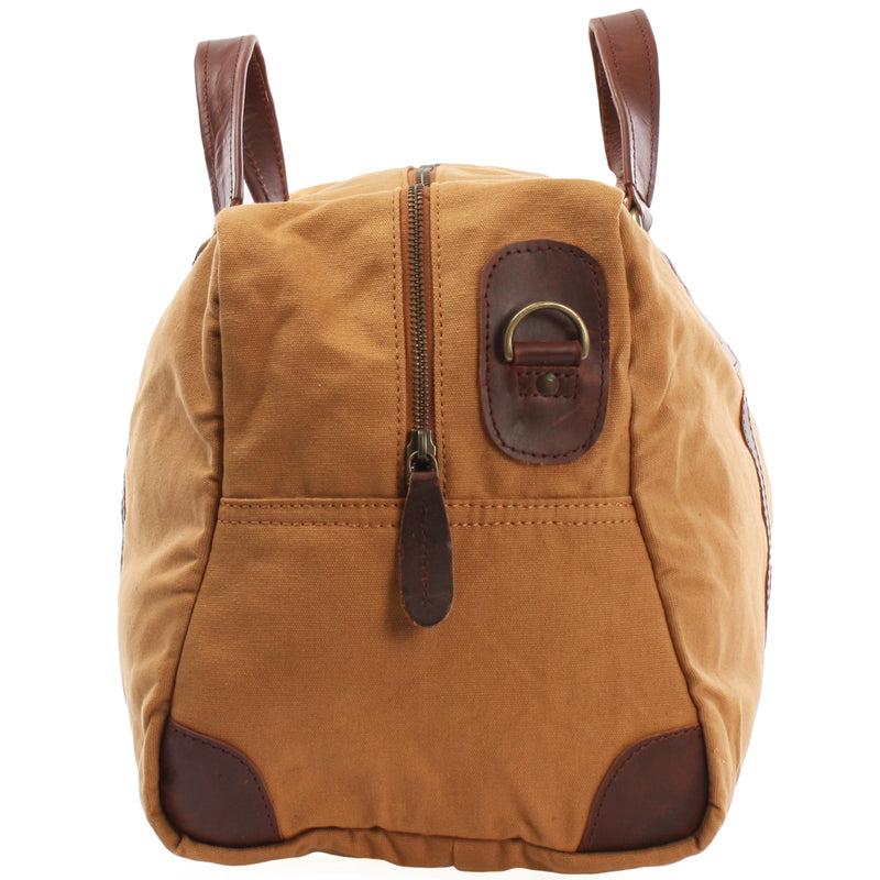 Leconi kleiner Weekender Sporttasche Canvas Leder cognac LE2009 Black Friday Preise
