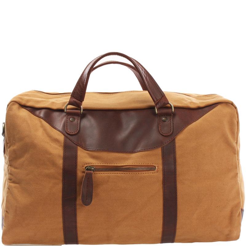 Leconi kleiner Weekender Sporttasche Canvas Leder cognac LE2009 Black Friday Preise