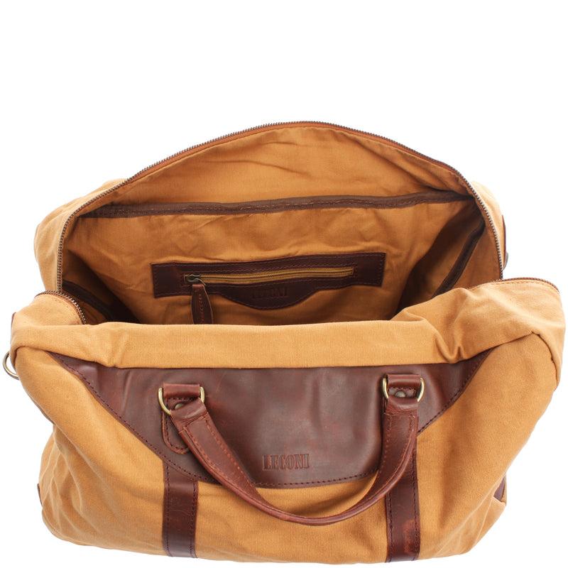 Leconi kleiner Weekender Sporttasche Canvas Leder cognac LE2009 Black Friday Preise