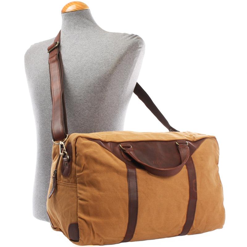 Leconi kleiner Weekender Sporttasche Canvas Leder cognac LE2009 Black Friday Preise