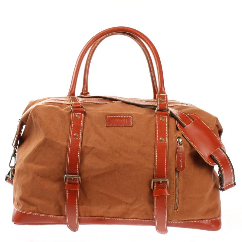 Leconi Reisetasche Weekender Handgepäck Leder Canvas cognac LE2010