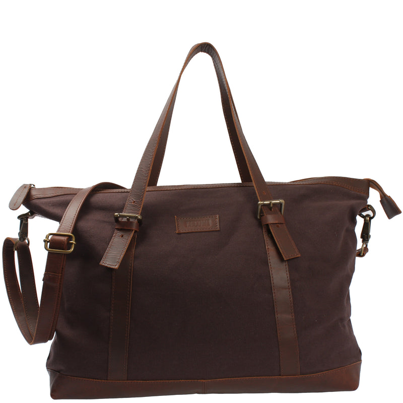 Leconi Weekender Reisetasche Shopper Damen Herren Leder Canvas mokka LE2013