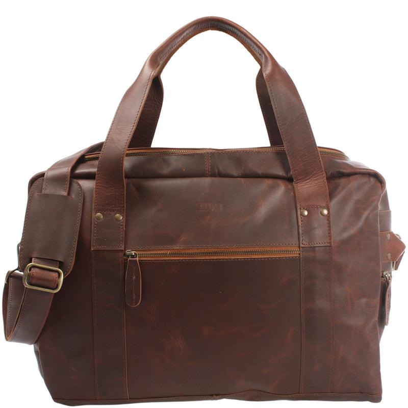 Leconi Weekender Sporttasche Reisetasche Ledertasche Damen Herren Leder braun LE2014