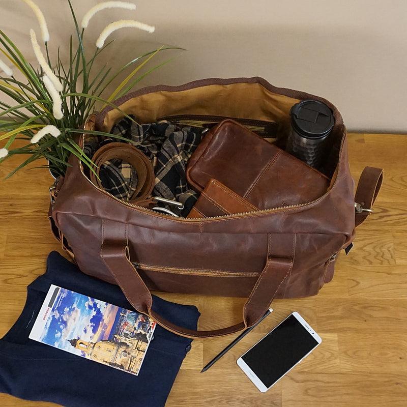 Leconi Weekender Sporttasche Reisetasche Ledertasche Damen Herren Leder braun LE2014 50% Rabatt für begrenzte Zeit