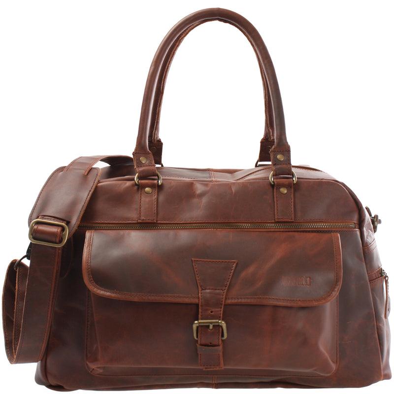 Leconi kleine Reisetasche Handgepäck Weekender Leder braun LE2023