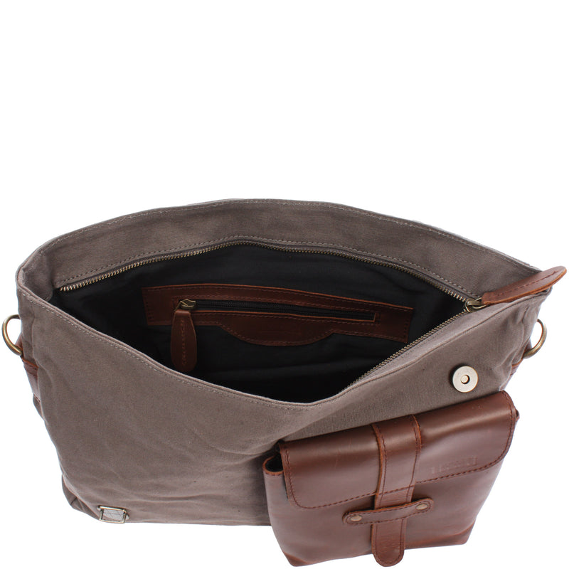 Leconi Kuriertasche Umhängetasche DIN A4 Leder Canvas grau LE3032 2025