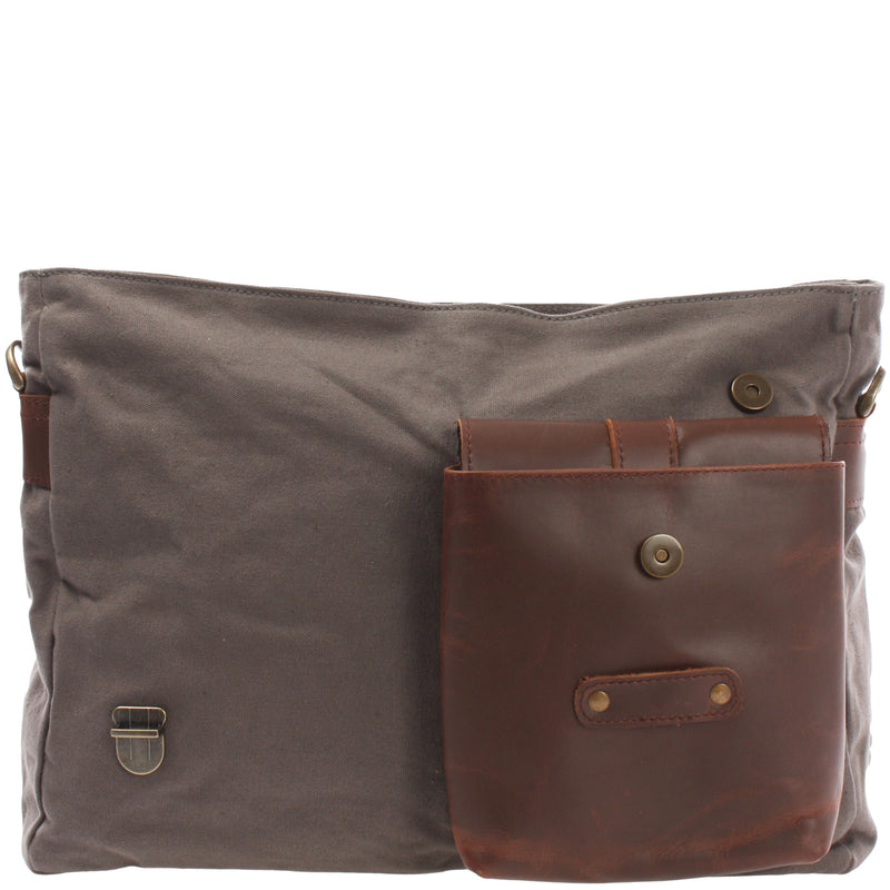 Leconi Kuriertasche Umhängetasche DIN A4 Leder Canvas grau LE3032 2025