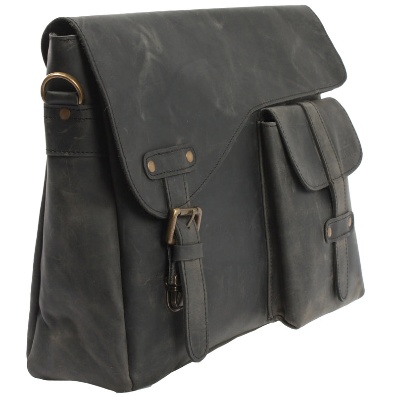 Leconi Messenger Bag Collegetasche DIN A4 Kuriertasche Leder grau LE3032 Online