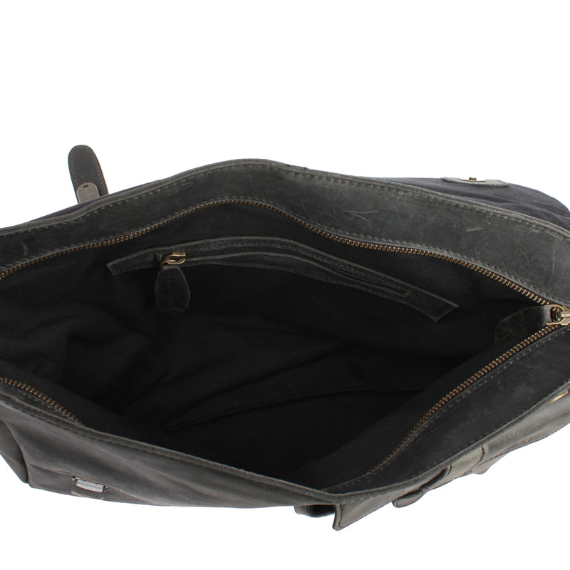 Leconi Messenger Bag Collegetasche DIN A4 Kuriertasche Leder grau LE3032 Online