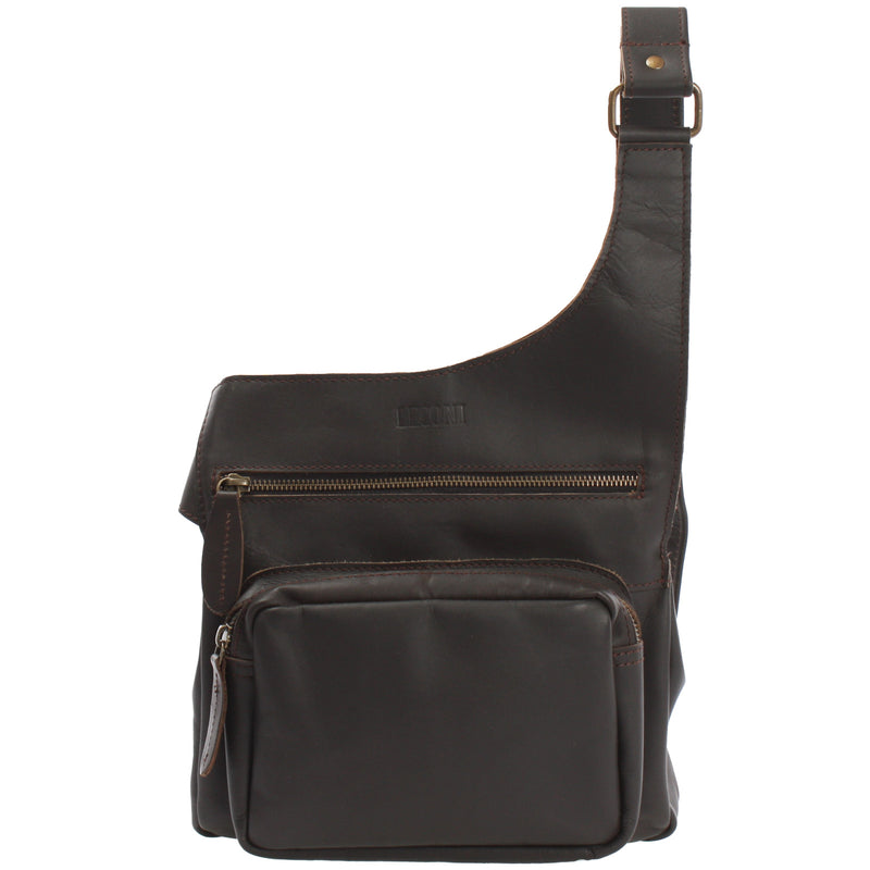 Leconi Umhängetasche Schultertasche Crossbag Damen Herren Leder dunkelbraun LE3015