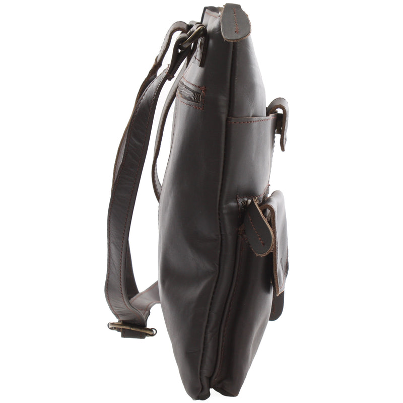 Leconi Umhängetasche Schultertasche Damen Herren Used Look Leder dunkelbraun LE3011 Verkauf