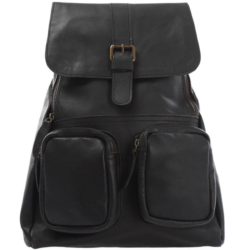 Leconi Rucksack Freizeitrucksack vintage Lederrucksack Damen Herren Leder schwarz LE1008