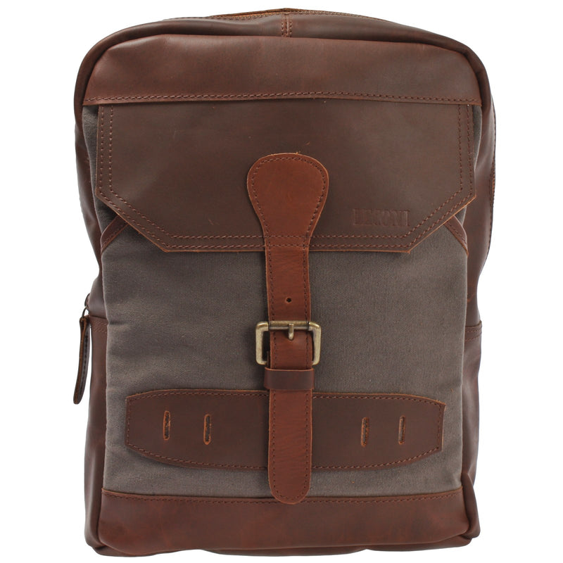 Leconi Freizeitrucksack Crossbag Rucksack Damen Herren Leder Canvas grau LE1012