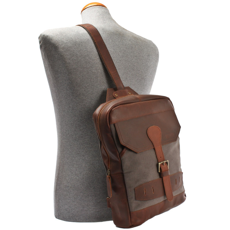 Leconi Freizeitrucksack Crossbag Rucksack Damen Herren Leder Canvas grau LE1012 Hotsell