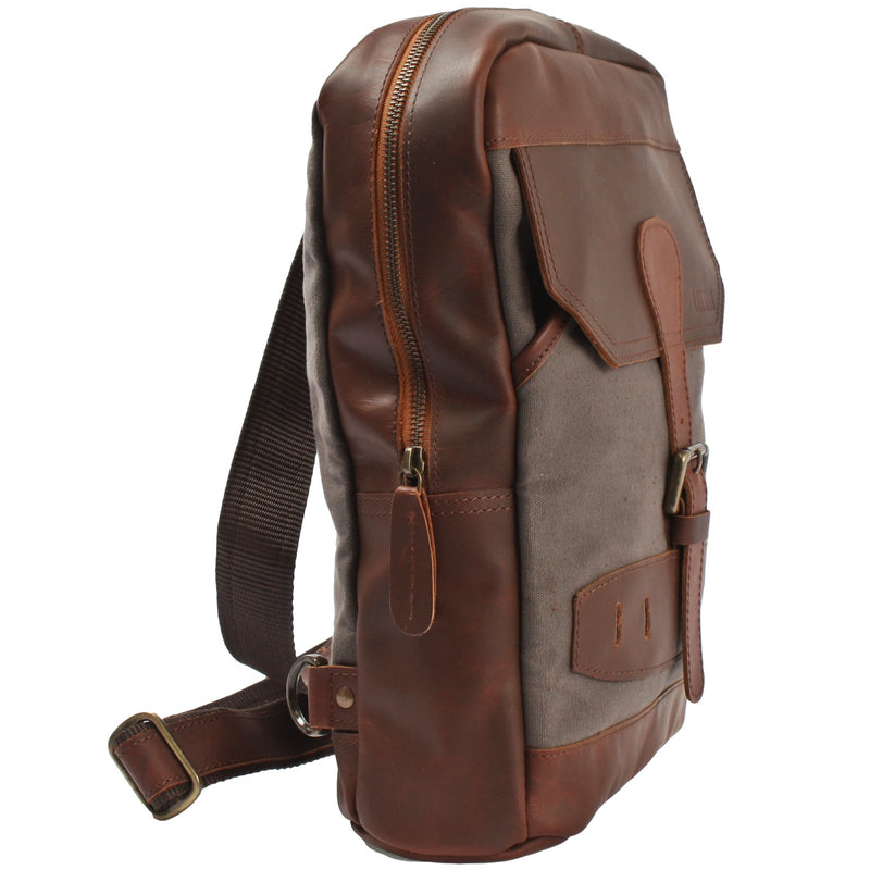 Leconi Freizeitrucksack Crossbag Rucksack Damen Herren Leder Canvas grau LE1012 Hotsell