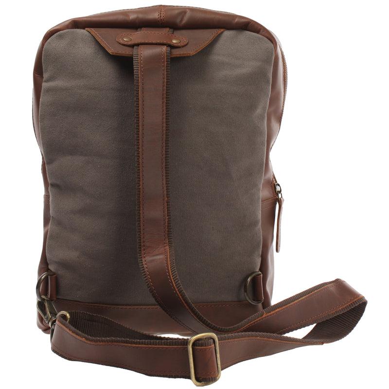 Leconi Freizeitrucksack Crossbag Rucksack Damen Herren Leder Canvas grau LE1012 Hotsell