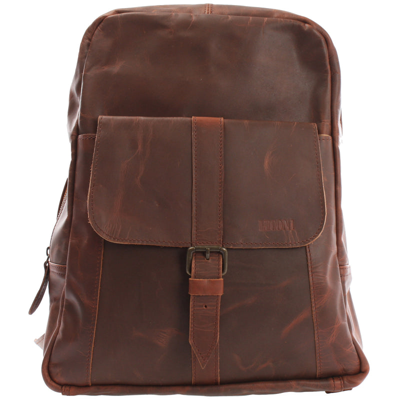 Leconi Rucksack Lederrucksack Freizeitrucksack Damen Herren Leder braun LE1016