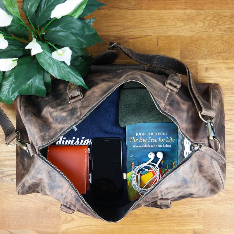 Leconi Weekender Reisetasche Sporttasche vintage Leder schlamm LE2004 Günstiger Verkauf