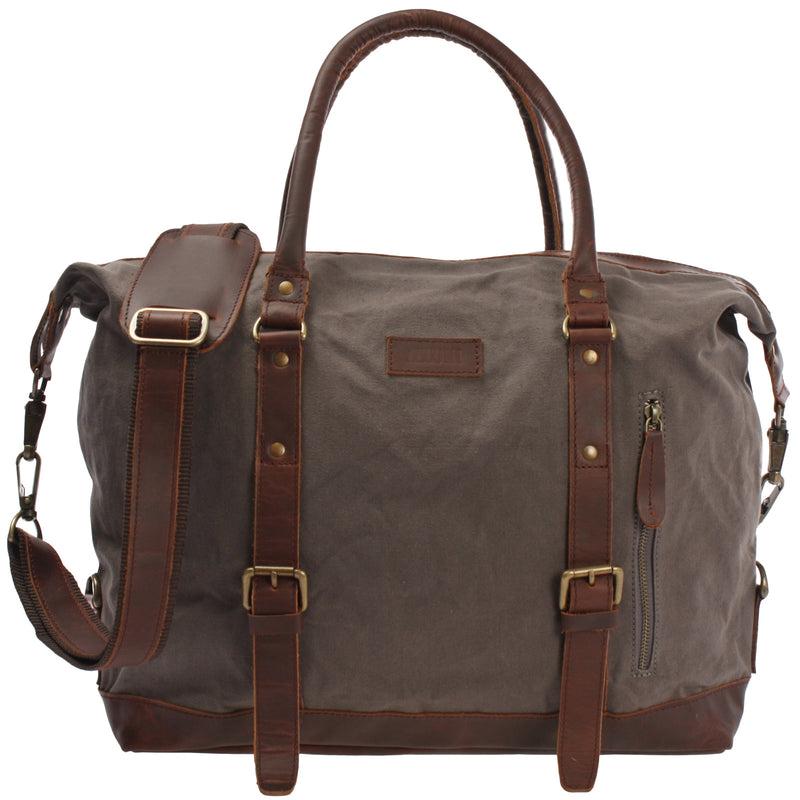 Leconi kleiner Weekender Shopper Damen Herren Leder Canvas grau LE2006
