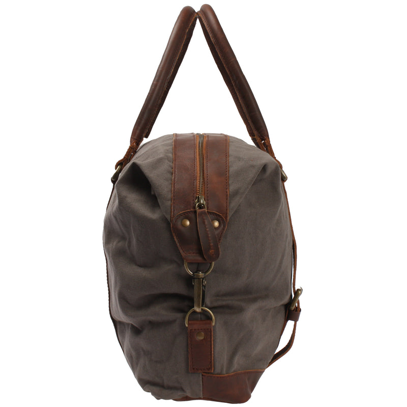 Leconi kleiner Weekender Shopper Damen Herren Leder Canvas grau LE2006 Fabrikverkauf