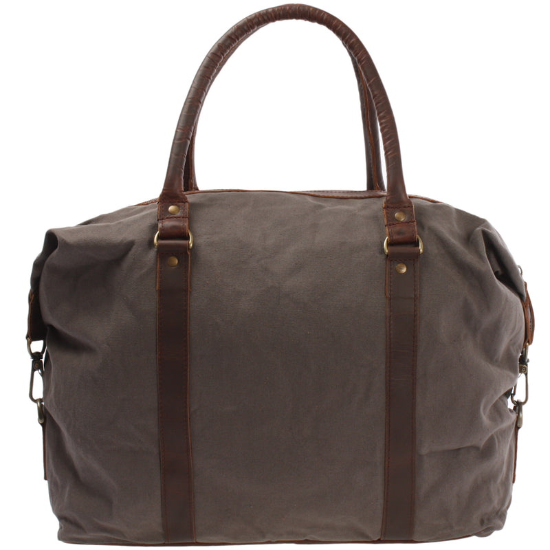 Leconi kleiner Weekender Shopper Damen Herren Leder Canvas grau LE2006 Fabrikverkauf