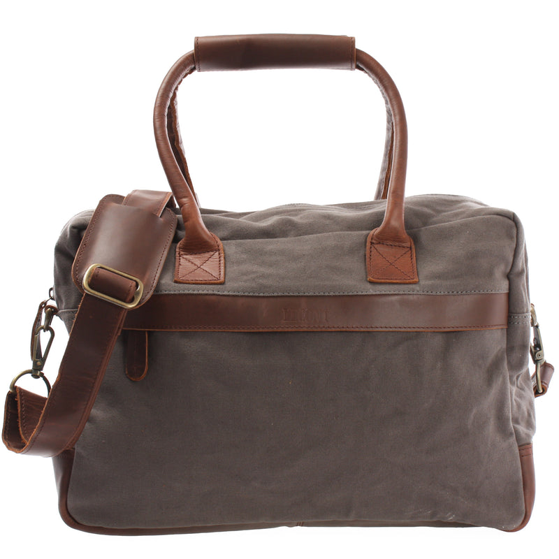 Leconi Handgepäck Arbeitstasche Damen Herren Leder Canvas grau LE2007