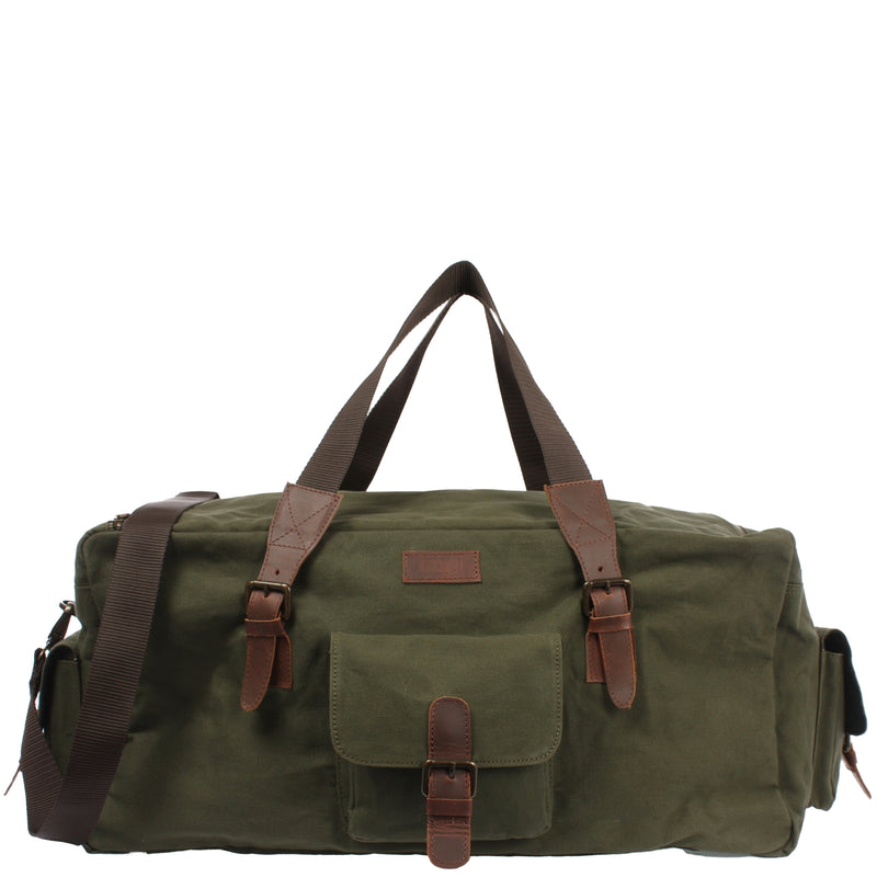 Leconi großer Weekender Reisetasche Sporttasche Damen Herren Leder Canvas grün LE2019