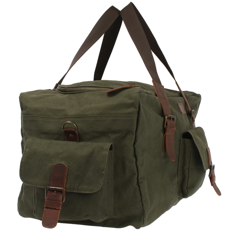 Leconi großer Weekender Reisetasche Sporttasche Damen Herren Leder Canvas grün LE2019 Blitzverkäufe