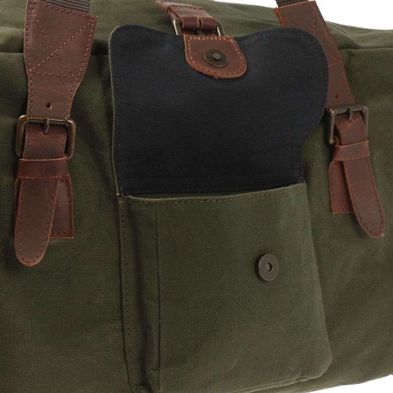 Leconi großer Weekender Reisetasche Sporttasche Damen Herren Leder Canvas grün LE2019 Blitzverkäufe