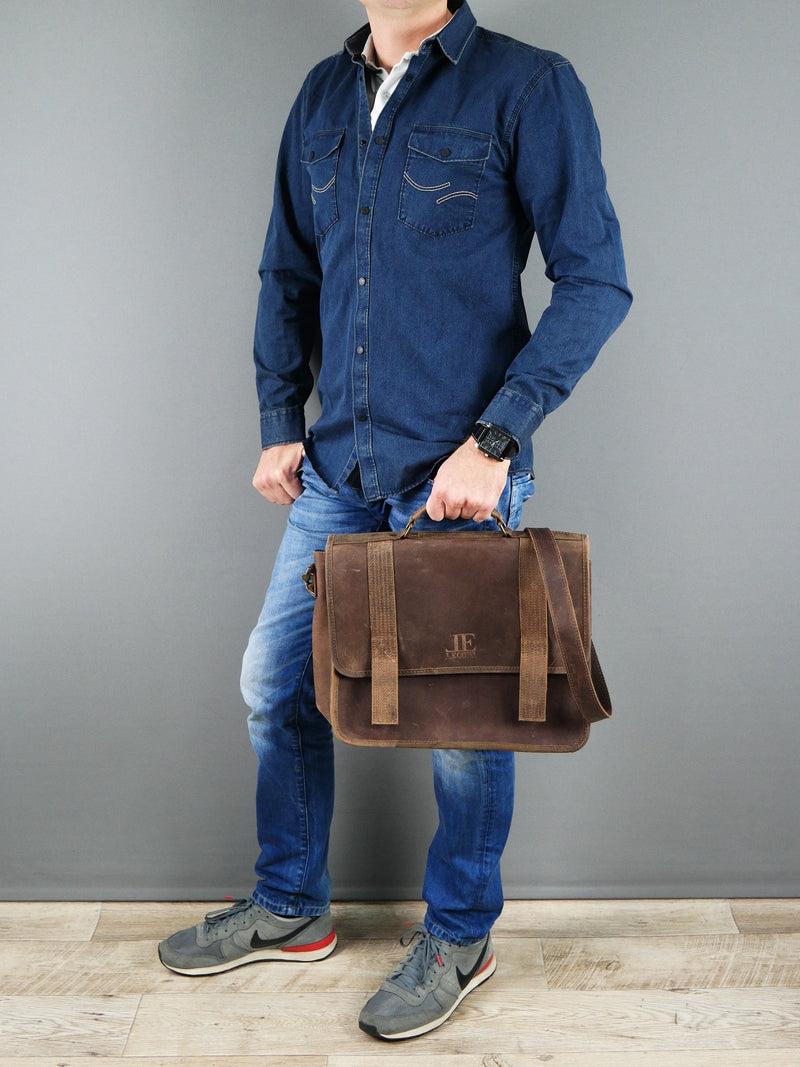 Leconi Aktentasche Lehrertasche Businesstasche Damen Herren Leder braun LE3043 Kostenloser Versand