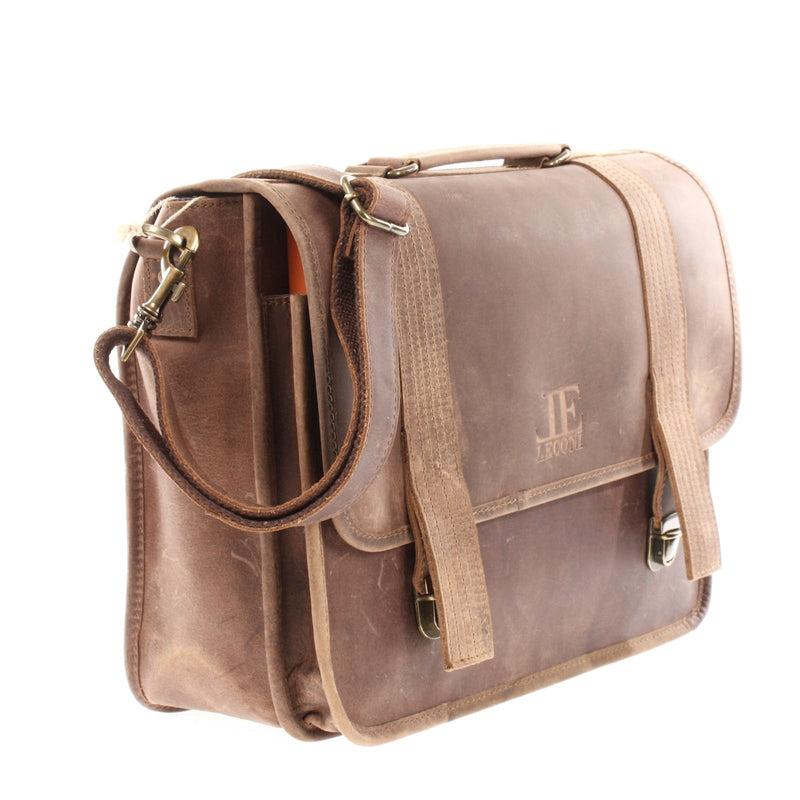 Leconi Aktentasche Lehrertasche Businesstasche Damen Herren Leder braun LE3043 Kostenloser Versand