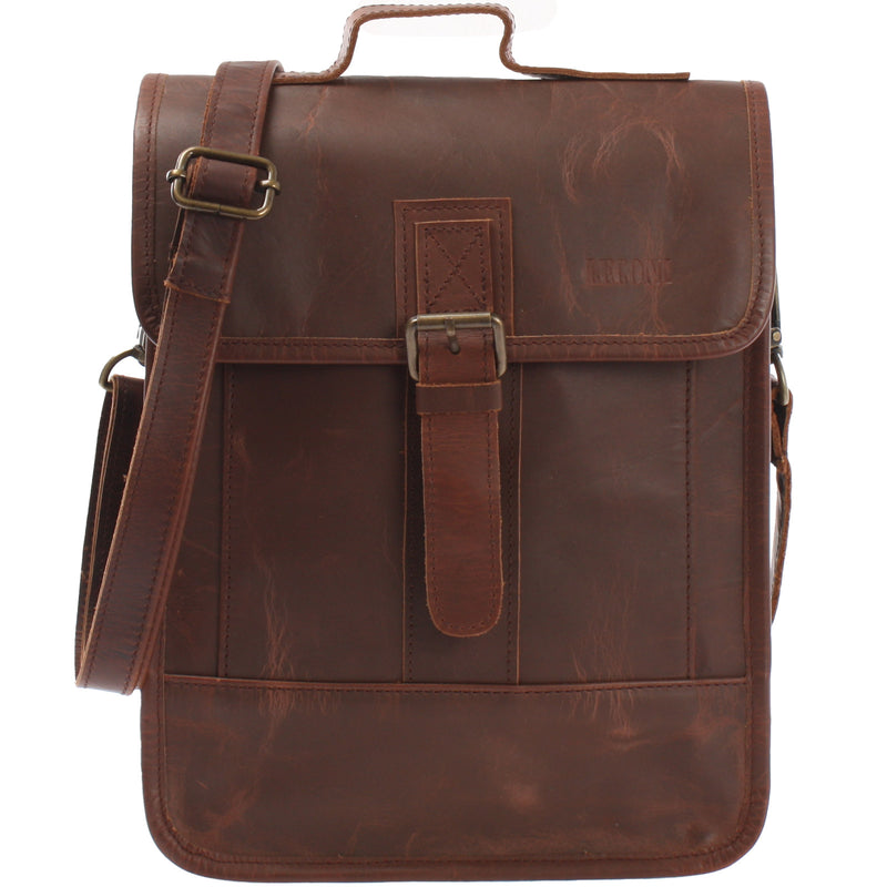Leconi Umhängetasche Freizeittasche Herren Damen Hochformat Leder braun LE3052