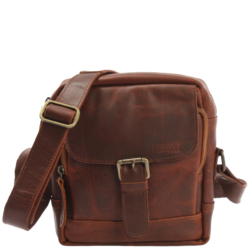 Leconi kleine Umhängetasche Ledertasche Freizeittasche Leder braun LE3042
