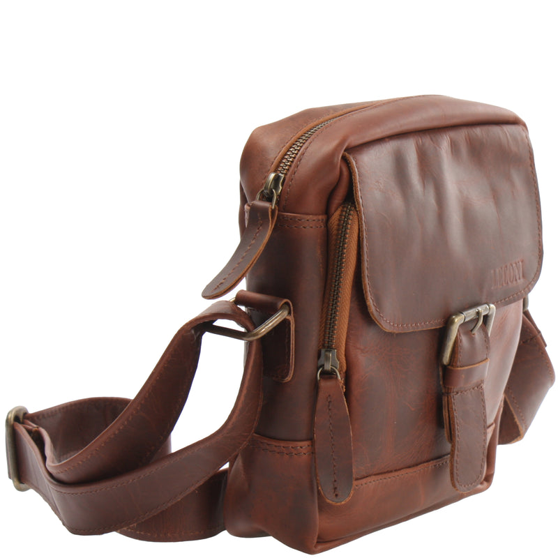 Leconi kleine Umhängetasche Ledertasche Freizeittasche Leder braun LE3042 Fabrik Onlineshop