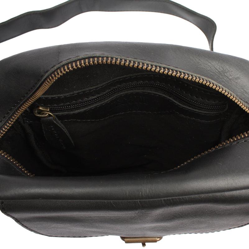 Leconi kleine Freizeittasche Umhängetasche Schultertasche Leder schwarz LE3042 Fabrikpreis