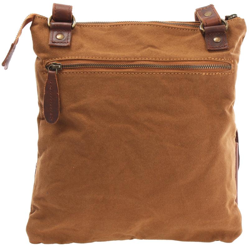 Leconi Umhängetasche Schultertasche Damen Herren Used Look Leder Canvas cognac LE3011 Rabatt