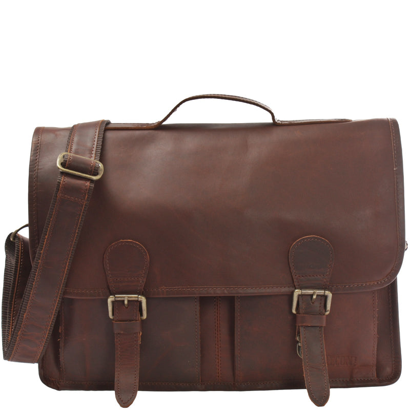 Leconi Aktentasche Businesstasche Messenger Bag Vintage Leder braun LE3009