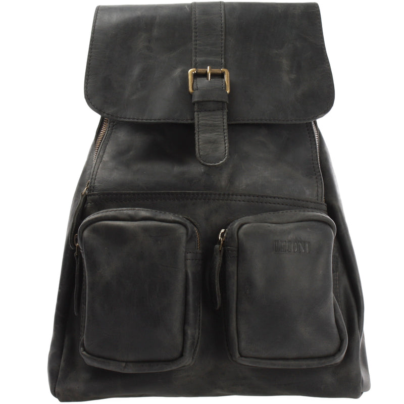 Leconi Rucksack Freizeitrucksack vintage Lederrucksack Damen Herren Leder grau LE1008