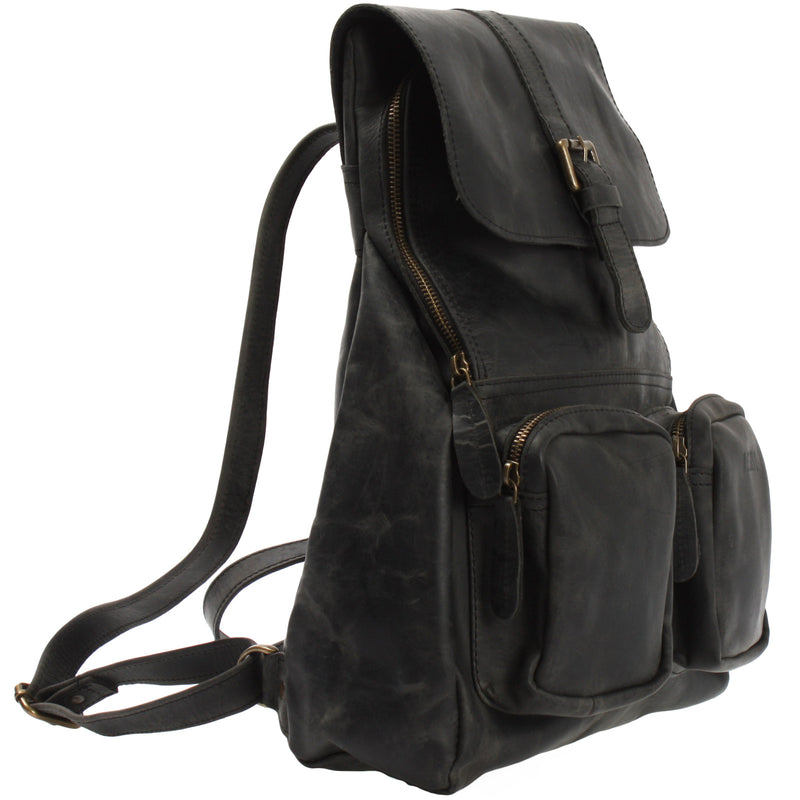 Leconi Rucksack Freizeitrucksack vintage Lederrucksack Damen Herren Leder grau LE1008 Versandkostenfrei