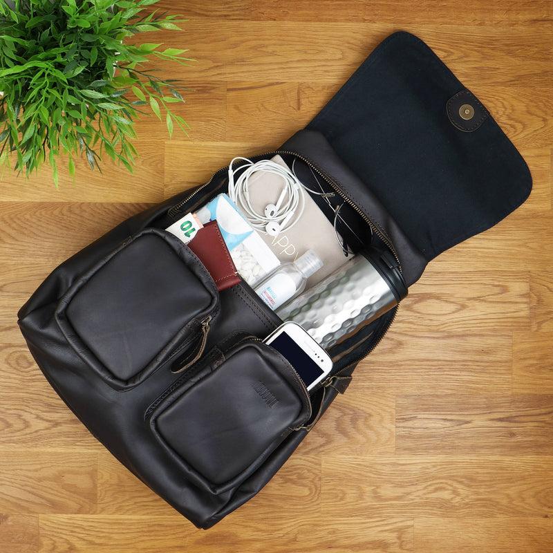 Leconi Rucksack Freizeitrucksack vintage Lederrucksack Damen Herren Leder dunkelbraun LE1008 Großer Ausverkauf